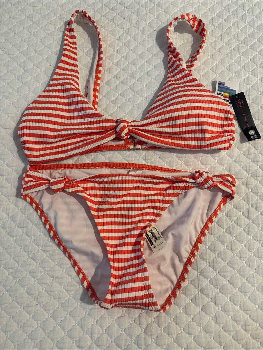 Striped orange and White Knot Bikini Set